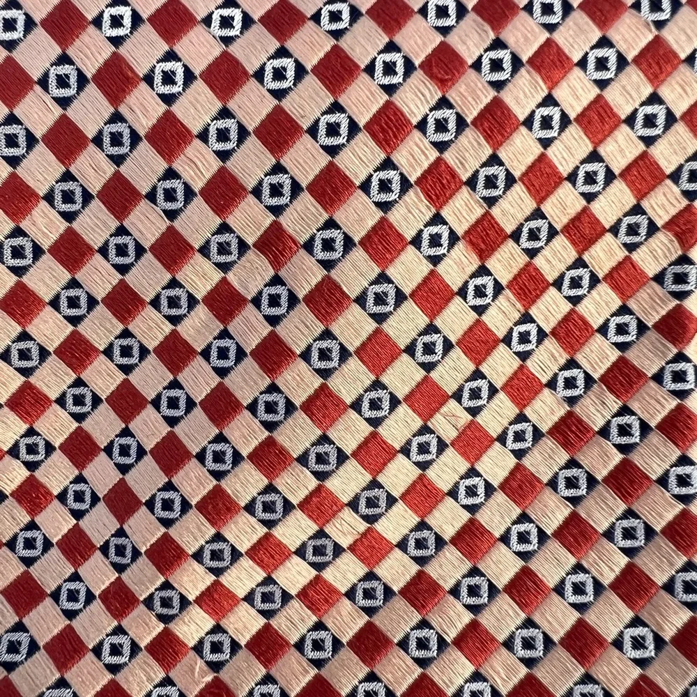 Tommy Hilfiger necktie vintage men’s tie peach blue squares‎ pattern print silk